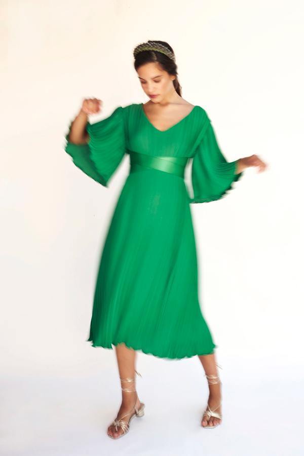 Vestido Plisado Verde - IN MADE SPAIN