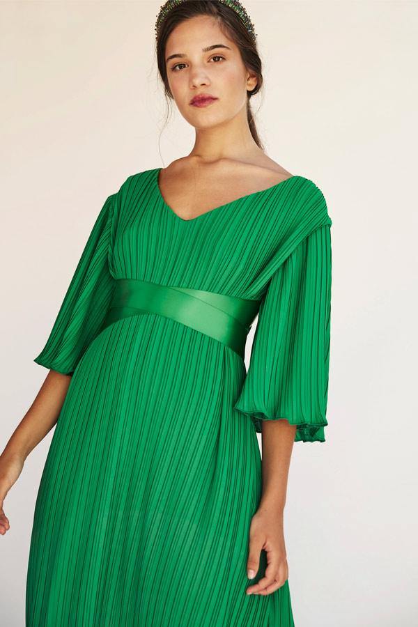Vestido Plisado Verde - IN MADE SPAIN
